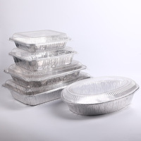 Vente en gros Ménage Jetable Grand Plat de Cuisson en Aluminium Couvercle Ovale Alimentaire Poulet Rôti BBQ Récipients en Plastique PE