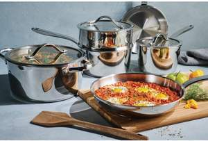 Juego de Utensilios de Cocina de Acero Inoxidable de 9 Piezas con Base Tri-Ply <span class=keywords><strong>Tempo</strong></span>, Tapas de Vidrio, Ollas y Sartenes Aptos para Inducción y Horno, Suministro de Fábrica OEM - Product Image 2