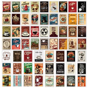 Retro Coffee Sign Stickers Rectangular Self-Adhesive <b>Matte</b> <b>Varnishing</b> Decorative Stickers for Home Decoration - Product Image 3
