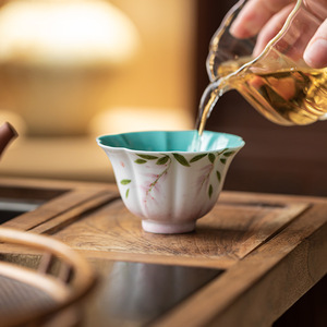 Hand Painted Wisteria Ceramic <b>Teacup</b> Turquoise Green Master Cup Chinese Kung Fu Tea Set Single Personal Tasting Cup - Product Image 2