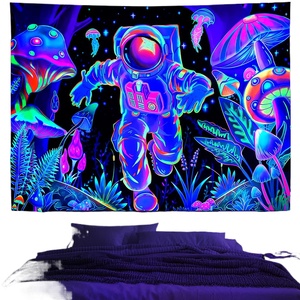 Astronaute UV Fluorescent Tapisserie Esthétique Tenture Hippie Chambre Chambre Indépendante Décoration Lumière Noire Tapisserie - Product Image 2