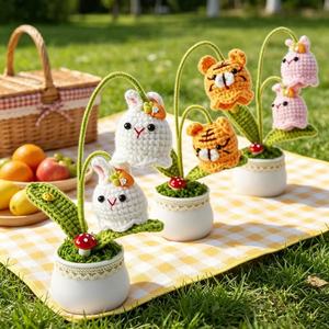 Planta en <span class=keywords><strong>Maceta</strong></span> de Ganchillo Hecha a Mano con Forma de Animal, Conejito y Tigre Adorables, Decoración de Escritorio Tejida para el Hogar y la Oficina - Product Image 5