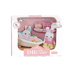 Popular Cute Rabbit Doll Bathroom Scene Doll Toy Small Bathtub Pretend play Girl Toy