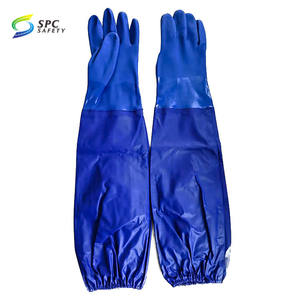 Широко используется для морского рыболовства, химически стойкая полная защита рук, удлиненная манжета, синяя Водонепроницаемая Перчатка из ПВХ - Product Image 3
