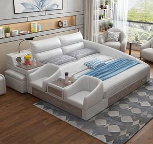 سرير جلدي ذكي لغرفة نوم الوالدين والطفل مع شاحن: تخزين زاوية الطفل وجاهز بالتكنولوجيا - Product Image 2