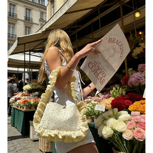 Magnifiques sacs fourre-tout à volants floraux, grande capacité, pochette de voyage élégante avec poignée pour <span class=keywords><strong>le</strong></span> quotidien et les voyages, pour filles, en dentelle - Product Image 6