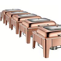 Roségold Edelstahl Elektrischer Speisenwärmer Buffet-Set Rechteckiger & Runder Chafing Dish für Hotels & Restaurants Küchengebrauch