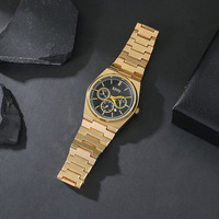 Montre à quartz pour homme avec bracelet en acier doré et cadran à trois aiguilles, montre-bracelet de style professionnel