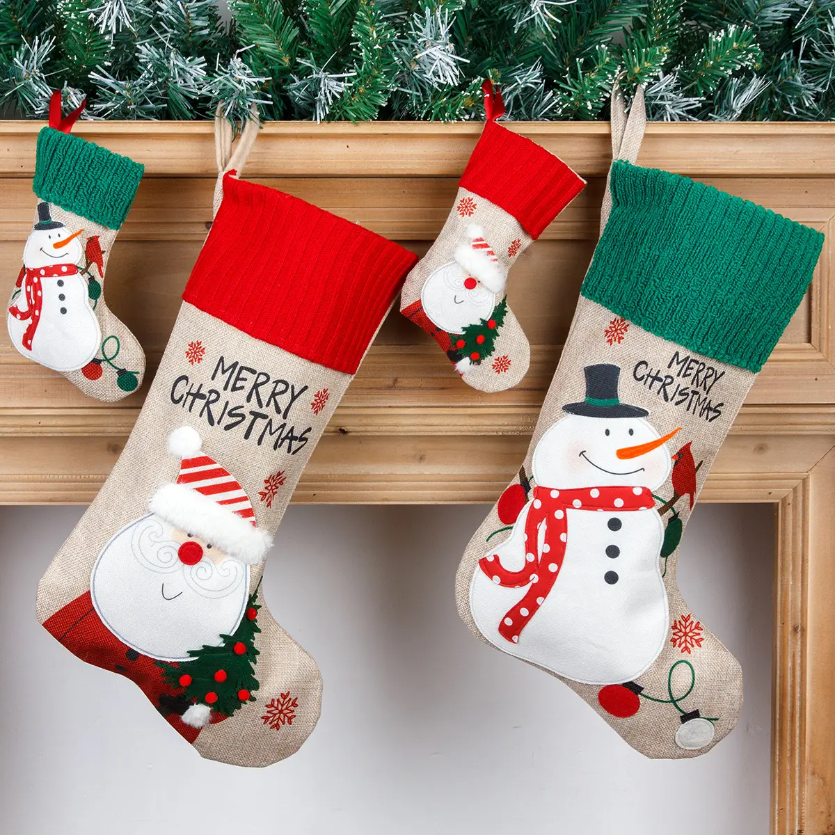 Fashion Sublimation Old Man Snowman Linen Christmas Stocking Plain Knitted Santa Claus Stocking For Home Party Decoration