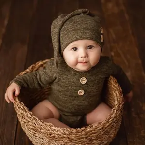 DIY 신생아 아기 사진 소품 니트 의류 아기 사진 촬영 의상 유아 아기 긴 매듭 비니 모자 장난 꾸러기 정장