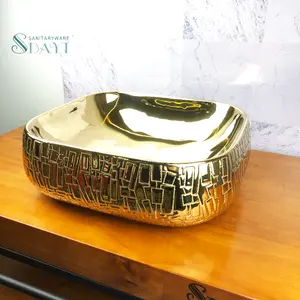 SDAYI Hotel Luxus Royal Style Gold Farbe Gefäß Waschbecken Schüssel Waschbecken Preis