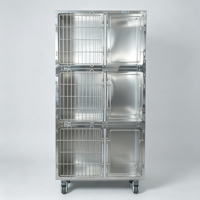 WE MEDICAL Cage à animaux à 3 niveaux en acier inoxydable avec verrouillage automatique pour chats et lapins WE-ML-03, roues à frein, plateau coulissant, usage clinique vétérinaire