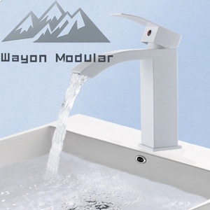 Meuble de salle de bain Wayon moderne blanc en acier inoxydable avec robinet cascade et rangement fin - Product Image 1