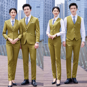 Men's Dark Green Business Suit Three Piece Viscose Anti-Wrinkle Workwear For Office Hotel Bank - Product Image 4