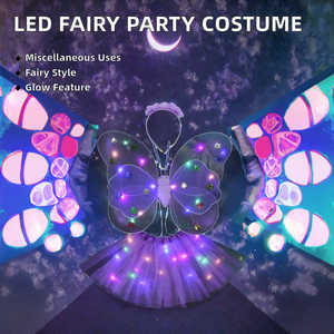 Pullu kanatları LED parlayan sihirli değnek kafa küçük peri bebek soyunma kelebek kostüm kızların doğum günü partisi süslemeleri için - Product Image 2