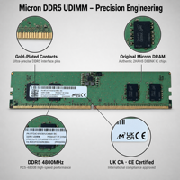 Module de mémoire RAM DDR5 4800 MHz UDIMM 8 Go 1RX16 Non-ECC 288 broches pour ordinateur de bureau