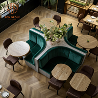 Moderner Maßgefertigter Halbkreisförmiger Grüner Samt Runder Holz-Café-Restaurant-Tisch und Stuhl Sofa-Sitzgruppe Möbel-Sitzbank