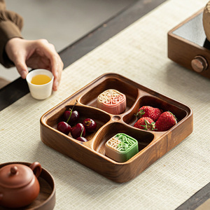 Plateau à fruits en bois de noyer, 4 compartiments, rectangulaire, plateau à collation multi-niveaux, récipient alimentaire pour la maison, plateaux de rangement - Product Image 4
