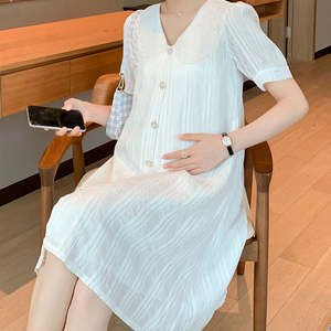 Robe de maternité pour femmes élégantes, vêtements de <span class=keywords><strong>grossesse</strong></span> en dentelle, manches courtes, longueur genou, robes blanches pour femmes enceintes - Product Image 4