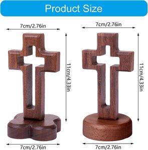 Decorazione Crocifisso in Legno, Croce Cava con Supporto Rimovibile, Oggetto Artigianale Religioso per Arredamento Casa e Scrivania - Product Image 3