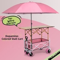 Chariot pliant multifonction en acier au carbone avec plateau amovible et pare-soleil pour camping en extérieur