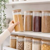 Bocaux de conservation alimentaire en verre borosilicate empilables, compatibles lave-vaisselle, écologiques, avec couvercles en bambou, plusieurs capacités, pour rangement de cuisine et garde-manger