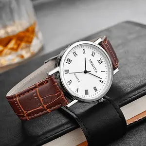 นาฬิกาของขวัญสร้างสรรค์นาฬิกาควอทซ์เข็มขัดหนังผู้ชาย