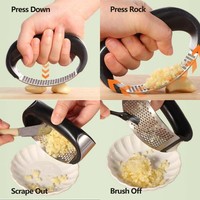 Gadget de cuisine, presse-ail, éplucheur, hachoir à gingembre, broyeur d'ail, presse-ail à main en acier inoxydable, ensemble manuel à bascule