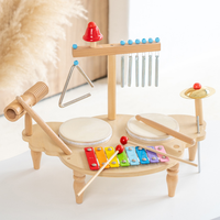 Children's Wooden Orff Music Percussion Instruments 10-Piece Drum Set with Gong Hands Clapping Educational Toy for 2-13 Years
