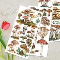 Autocollants muraux en vinyle imperméables style ferme pour loisirs créatifs, 3 feuilles, motif champignons en grappe, feuilles vintage et motifs floraux