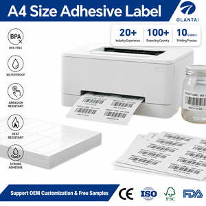 <span class=keywords><strong>Papier</strong></span> autocollant blanc sans bois A4 à surface lisse pour étiquettes vierges, feuilles imprimables pour codes-barres et impressions d'adresses - Product Image 1