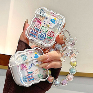 Graffiti ours en peluche pendentif créatif couverture souple adapté aux AirPods <span class=keywords><strong>Pro</strong></span> 1/2/3 génération étui pour casque sans fil avec sangle - Product Image 4