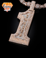 Pendentif numéro 1 en argent S925 plaqué or rose, serti de moissanite VVS, lettre 3D personnalisée, collier hip-hop pour homme