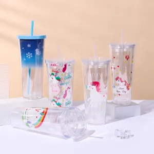 Transparent Drinking Juice Ice Cream Milk Tea Bubble Tea Plastic Cup With Lid