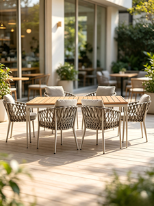 Best Rope Rattan aluminum Waterproof Dinning <b>Chair</b> Patio Restaurant Aluminium <b>Stackable</b> <b>Outdoor</b> Dining <b>Chair</b> for Garden hotel - Product Image 6