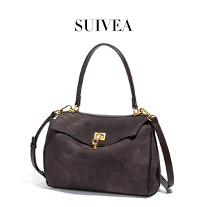 Suede <b>Shoulder</b> <b>Bag</b> With Lock Closure Vintage Style For Daily Use 50-65cm <b>Strap</b> Length Two Handles Large Capacity Women's Handbag - Product Image 4
