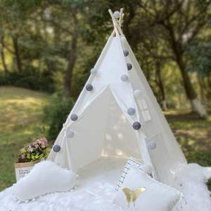 Tipi <b>Tent</b> Natural Canvas Washable Fabric Toddlers Indoor <b>Play</b> <b>Tent</b> for Girls Boys with Stars Lights, Carry Bag, Banner Flag - Product Image 3