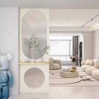 Cream-colored Handcrafted Solid Wood Tempered Glass Partition Screen Storage Rack Light Luxury Design for Living Room Entrance