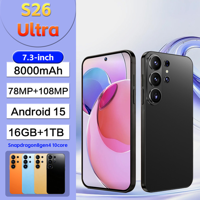 S26Ultra 7.3" HD Ultra 5G Unlocked Smartphone 16GB+1TB Large Storage 108MP Rear Cam 8000mAh Face ID Mobile Phone 10 Core Phone