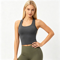 Débardeur dos nageur gris en coton tricoté 100 % écologique pour femme, respirant, extensible, sans manches, pour le yoga et les loisirs