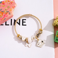 HS124 Bracelet à breloques Pan en acier inoxydable doré, bracelet perlé DIY pour femme, bijoux hypoallergéniques inaltérables, vente en gros