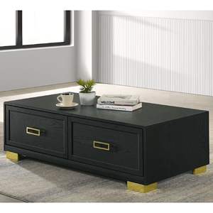 Contemporain 1pc DB Table Basse Tiroirs De Rangement Noir Or Finition Métal Pull Bouton Moderne Palissandre Meubles pour Salon - Product Image 1