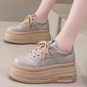 Chaussures décontractées en cuir à talon haut, classiques et de qualité, à lacets, avec motif géométrique, résistantes à l'usure, toutes saisons - Product Image 1