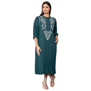 Vestido Midi de Gasa Verde Oscuro, Duradero, Premium, Casual, de Lujo, Antiarrugas, Venta al Por Mayor, Ropa para Mujer - Product Image 4