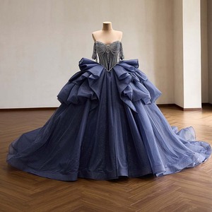 Robe de bal Quinceañera 261119 bleu marine brillant, col cœur, ornée de perles et de cristaux, taille naturelle, écologique - Product Image 2