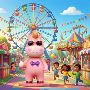 Statue de cheval géante en FRP de 1,3 m, figurine de poney colorée en fibre de verre avec lunettes de soleil pour parc à thème, ornements d'art extérieur modernes - Product Image 4
