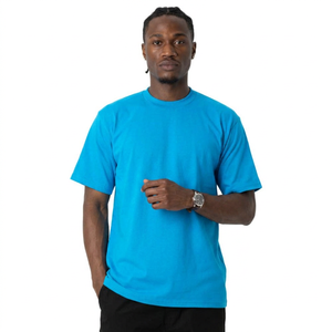 T-shirts formels bleus grande taille à col rond et manches courtes, été, 100 % coton, tissu peigné, anti-boulochage, coupe oversize - Product Image 1