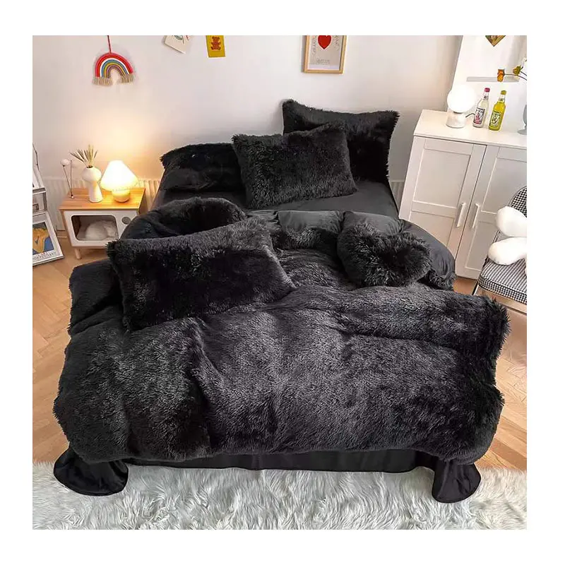 Set letto di design di lusso lenzuolo in peluche 100% velluto di visone 4 pezzi copripiumino con lenzuolo e cuscini