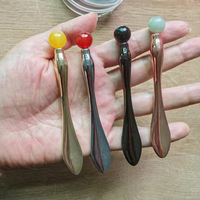Mini masseur oculaire en jade et quartz, cuillère à crème pour les yeux en métal Gua Sha, spatule, outils de beauté faciale, rouleau