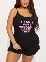 Ensemble de pyjama d'été rafraîchissant pour femme : débardeur à bretelles réglables avec imprimé lettres et short à taille élastique